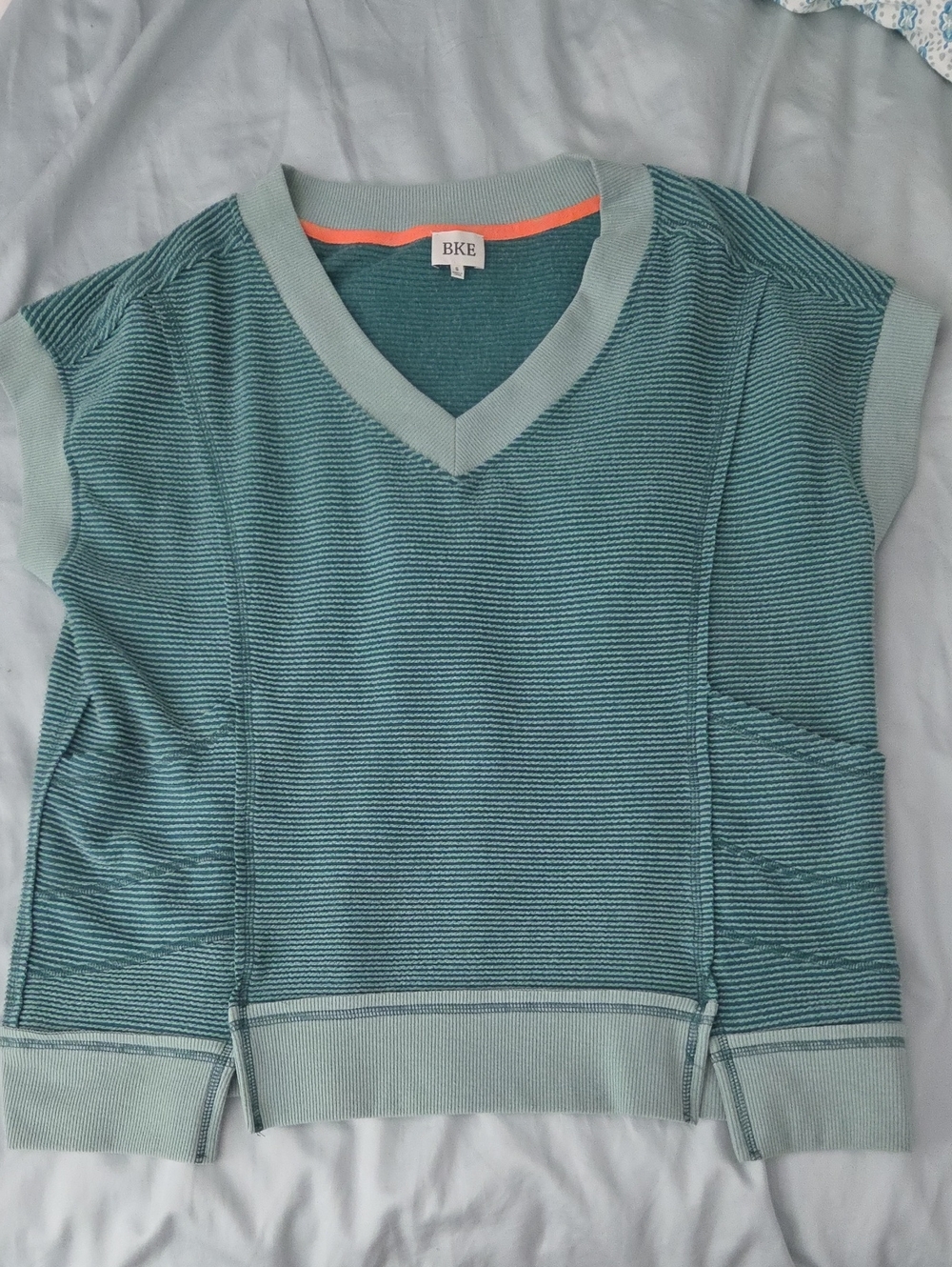 BKE Teal & Mint Striped V-Neck Knit Top